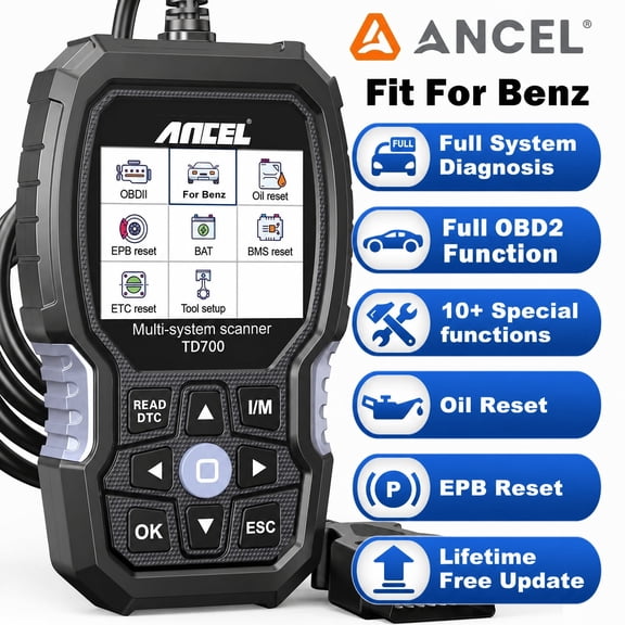 ANCEL BZ700 OBD2 Scanner for Mercedes Benz Full System Diagnostic Code Reader with DPF Regen, Batt-ery Registration, Injector Cod-ing, Lifetime Free Updates