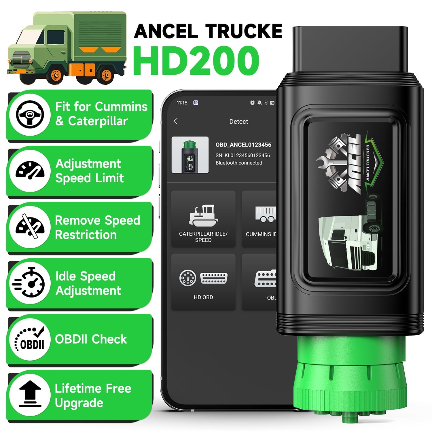ANCEL Bluetooth Heavy Duty Truck Scanner All System Diesel Diagnostic ...