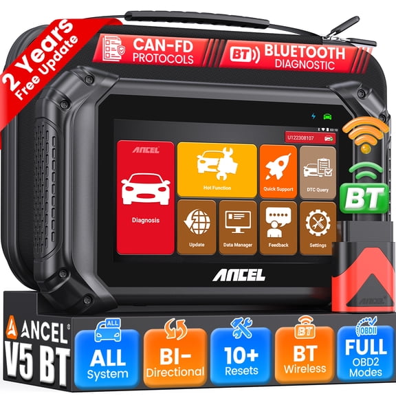 ANCEL V5 BT Bluetooth OBD2 Scanner Diagnostic Tool, All System Bidirectional Diagnostic Scan Tool with 10+ Resets, ABS Bleeding, BMS/EPB/TPMS/Throttle/Oil Reset, 2 Years Free Update