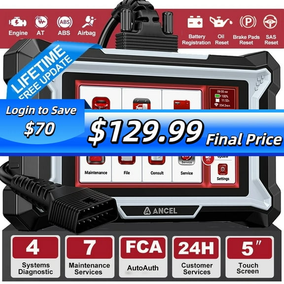 ANCEL DS100 Car OBD2 Scanner Diagnostic Tool, ABS SRS Transmission Check Engine Code Reader with 7 Resets, ABS Bleed, Gear Learning, BMS EPB Oil Reset, Lifetime Free Update, Online Customer Service