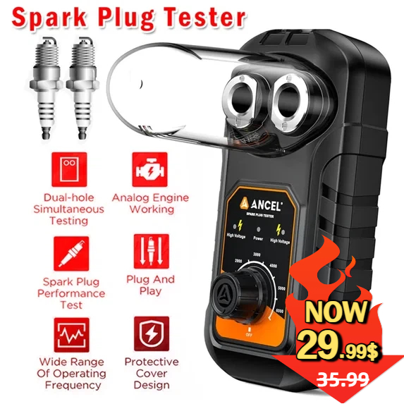 ANCEL Car Spark Plug Tester, Dual Holes Test Spark Plug Tool Diagnostic Ignition Tester Vehicle Motorcycle