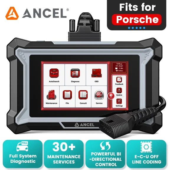 ANCEL OBD2 Scanner Diagnostic Tool for Porsche, Automotive Full System Bidirectional Scan Tool for Engine ABS SRS Transmission, 30+ Special Service, Brake/Oil Reset, ABS Bleeding, Lifetime Upgrade