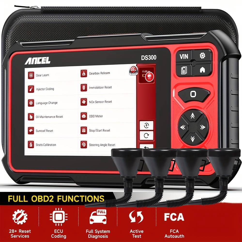 ANCEL DS300 Bidirectional OBD2 Scanner Diagnostic Tool + 4 PCS Automotive Fuel Funnel Set