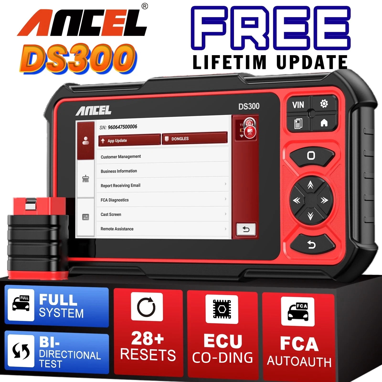 ANCEL DS300 Bluetooth OBD2 Scanner Automotive Bidirectional Scan Tool All System Car Code Reader for All Cars, 28+ Reset Services Car Diagnostic Tablet , ECU Reset, FCA , Active Test