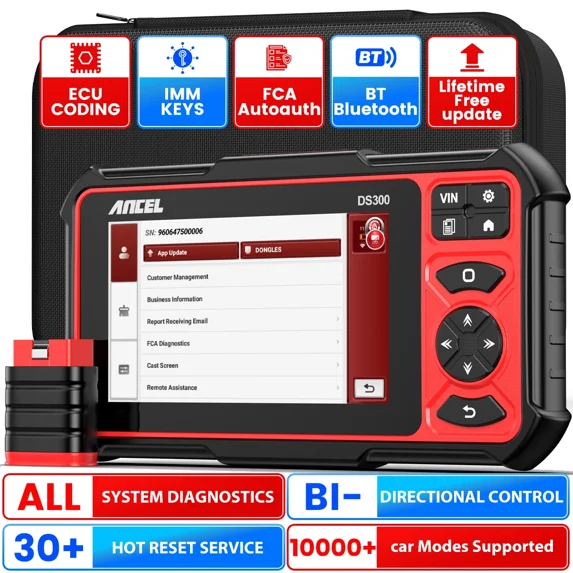 ANCEL DS300 Bluetooth OBD2 Scanner Automotive Bidirectional Scan Tool All System Car Code Reader for All Cars, 28+ Reset Services Car Diagnostic Tablet , ECU Reset, FCA , Active Test