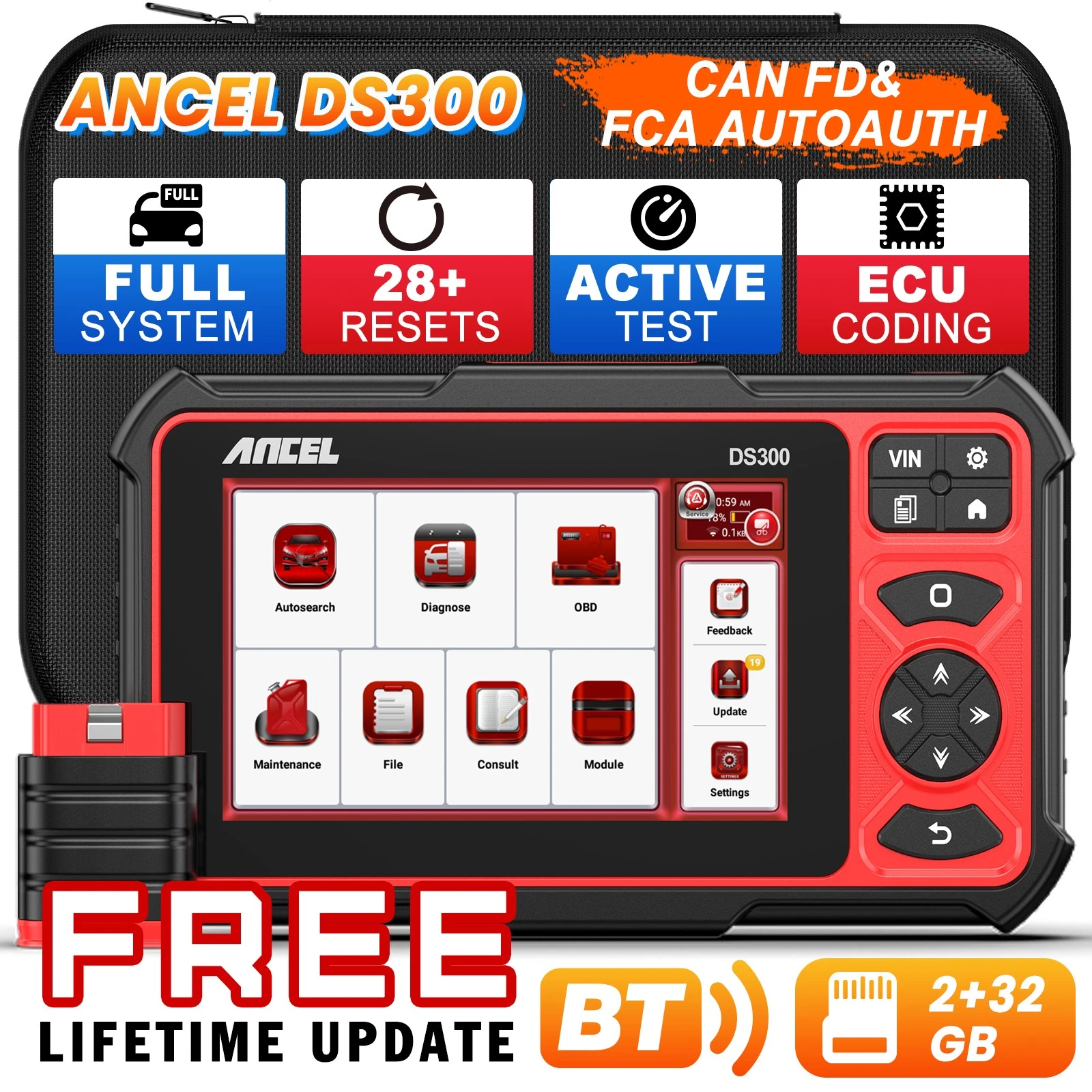 ANCEL DS300 Bluetooth OBD2 Scanner Automotive Bidirectional Scan Tool All System Car Code Reader for All Cars, 28+ Reset Services Car Diagnostic Tablet, ECU Reset, FCA, Active Test
