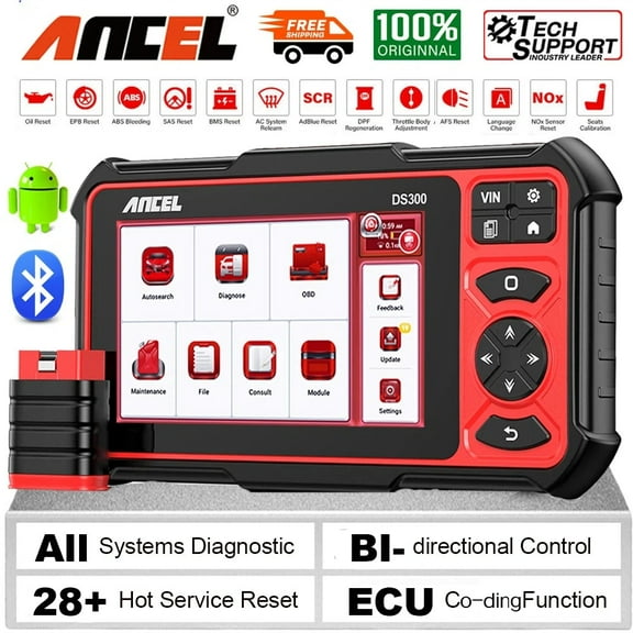 ANCEL DS300 Bluetooth OBD2 Scanner Automotive Bidirectional Scan Tool All System Car Code Reader for All Cars, 28+ Reset Services Car Diagnostic Tablet , ECU Reset, FCA , Active Test