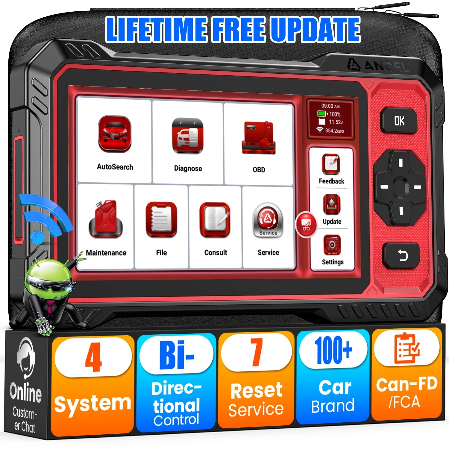 ANCEL DS400 Llite Bidirectional OBD2 Scanner ABS SRS Transmission & Check Engine Code Reader with 7 Reset, Lifetime Wifi Free Update, 24h Online Chat Service