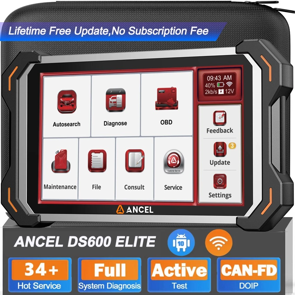 ANCEL DS600 Elite OBD2 Scanner Bidirectional Full System Diagnostic Tool 34+ Reset Service ECU Co-ding CANFD DOIP FCA AutoAuth, Online Customer Service, Lifetime Free Update