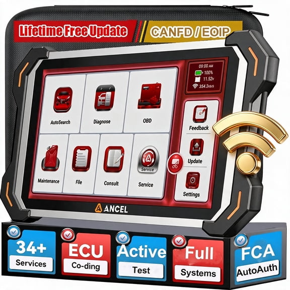 ANCEL DS600 Elite OBD2 Scanner Full System Bidirectional Diagnostic Tool 34+ Reset Service: ECU Co-ding, D.P.F Regen, CANFD DOIP, FCA AutoAuth, Online Customer Service, Lifetime Free Update