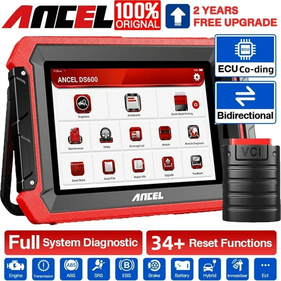 ANCEL DS600 OBD2 Scanner, Bidirectional Full System Scan Tool with 34+Resets, ECU Online Cod-ing, FCA SGW AutoAuth, VAG Guide, Wireless Car Scanner Diagnostic Tool with 2-Year Update