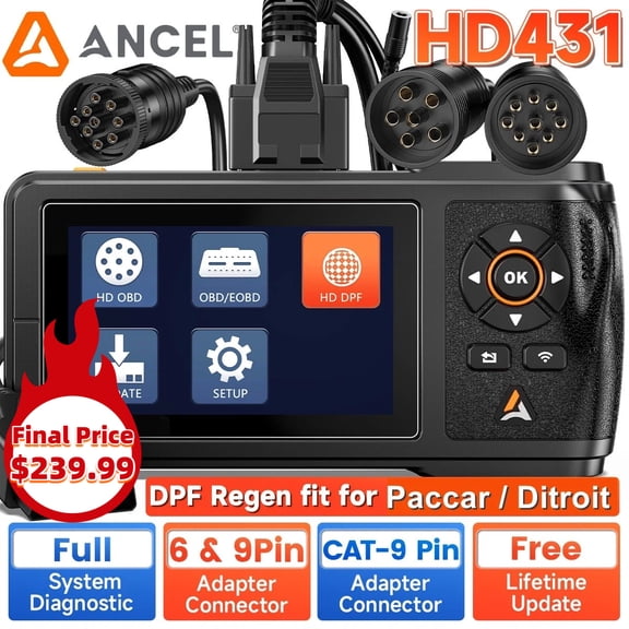 ANCEL Heavy Duty Truck All System Diagnostic Scanner DPF Regen & Reset for Detroit, Paccar, HDOBD & OBD2 Truck Code Reader, Lifetime Free Update