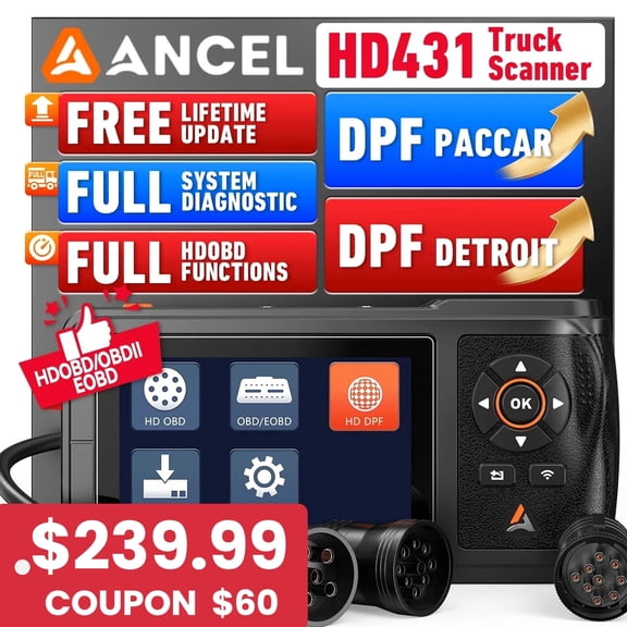 ANCEL Heavy Duty Truck All System Diagnostic Scanner DPF Regen & Reset for Detroit, Paccar, HDOBD & OBD2 Truck Code Reader, Lifetime Free Update
