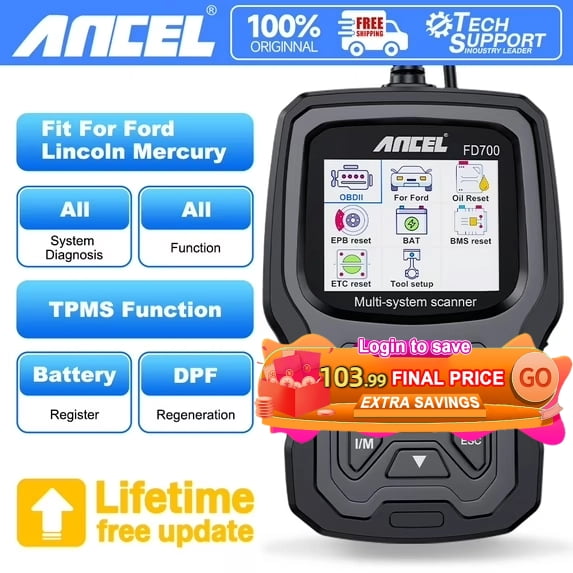 ANCEL FD700 Full System OBD2 Scanner Fits for Ford Lincoln Mercury Vehicles All Functions Automotive Disgnostic Scan Tool with Battery Registration