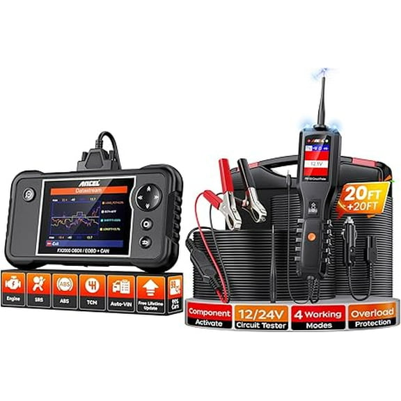ANCEL FX2000 OBD2 Scanner Automotive ABS SRS Transmission Diagnostic Scan Tool with PB100 Automotive Power Circuit Probe Tester Set