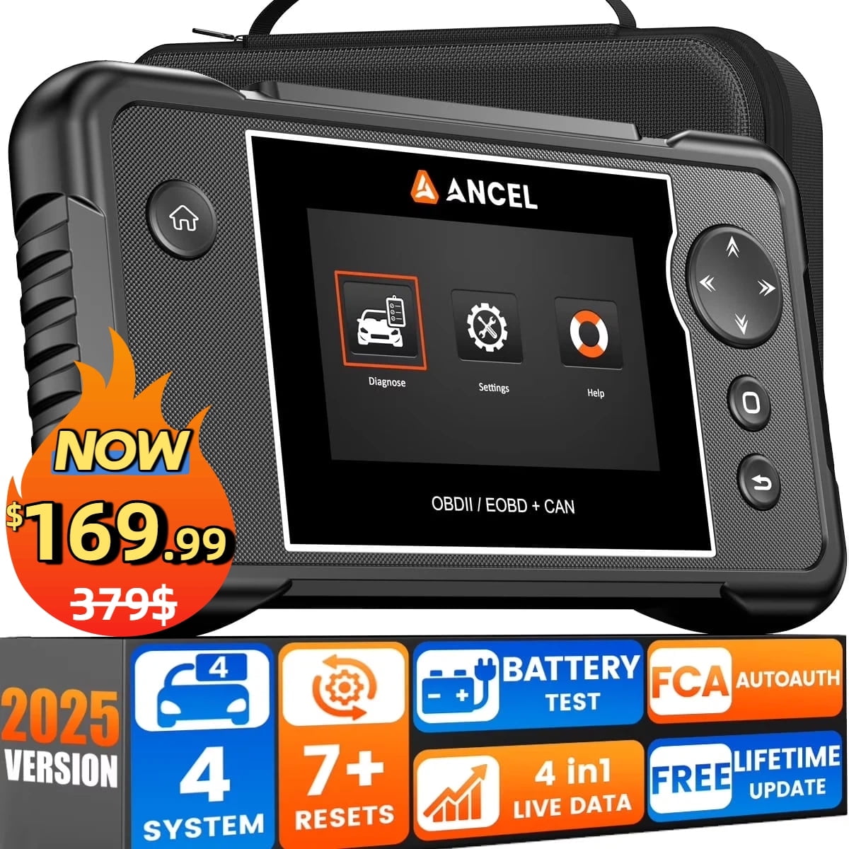 ANCEL FX2000 PRO OBD2 Scanner 4 System Car Diagnostic Tool ABS SRS Engine Transmission, with 7 Resets FCA Auto Auth Lifetime Wifi Free Update