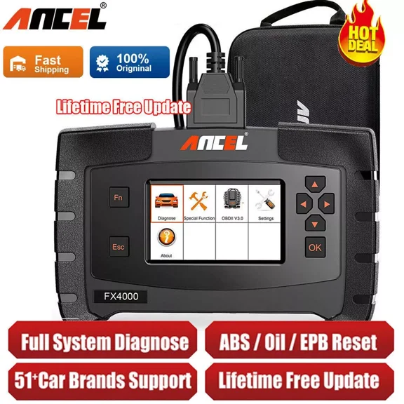 ANCEL FX4000 OBD Scanner Automotive Diagnostic Scan All System OBD2 Scanner Code Reader Check Engine ABS SRS Transmission EPB ESP SAS TPMS Vehicle OBDII Scan Tool Oil Reset EPB Reset ABS Bleeding