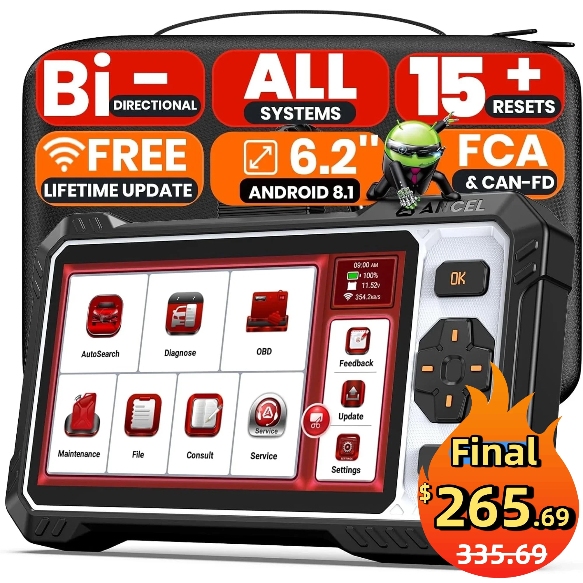 ANCEL FX6100 Bidirectional OBD2 Scanner, All System Car Diagnostic Scan ToolTool with 15+ Reset, EPB/BMS/SAS/DPF Reset/ABS Bleeding/Injector Cod-ing, FCA&CANFD, AutoScan, Free Upgrade