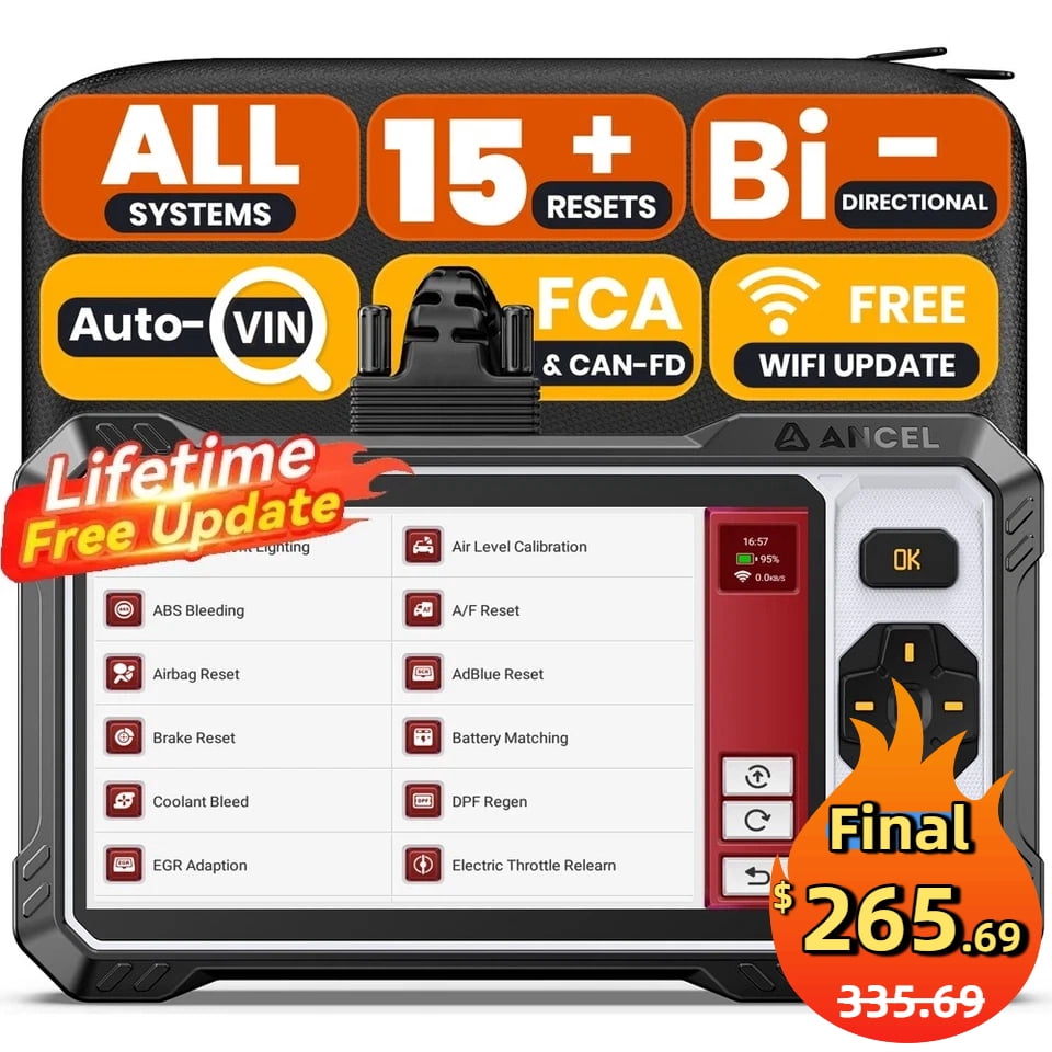 ANCEL FX6100 Bidirectional Scan Tool Full System OBD2 Scanner with 15+ Resets, ABS Bleeding, Injector Coding, FCA&CAN FD, AutoScan, WiFi Lifetime Free Updates, 24-hour Online Chat