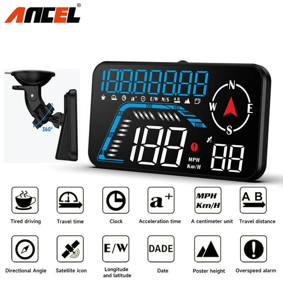 ANCEL G12, 5.5" HUD Car Digital GPS Head up Display Speedometer Overspeed Alarm Modified