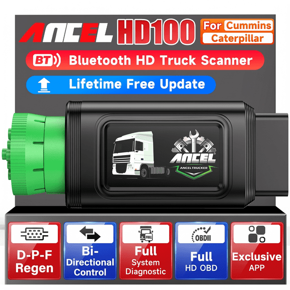 ANCEL Bluetooth Heavy Duty Truck Scanner Diesel Truck Scan Tool, All System Truck Diagnostic Tool with D-P-F Regen for Cummins&Caterpillar, HDOBD Truck Car Code Reader, Lifetime Free Update