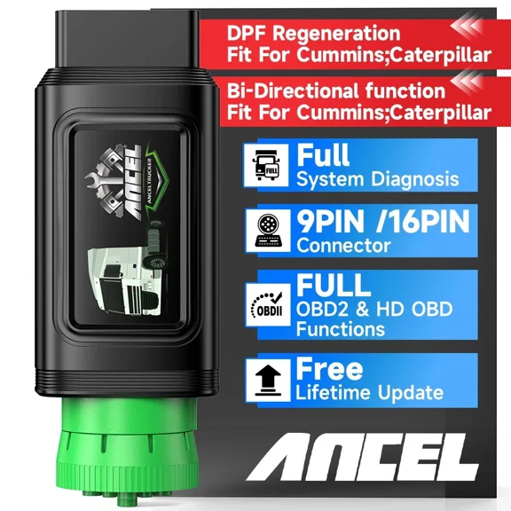 ANCEL Heavy Duty Truck Scanner Bluetooth, All System Diesel Truck Diagnostic Tool with D-P-F Regen for Cummins&Caterpillar, Diesel Truck Scan Tool HDOBD Truck Car Code Reader, Lifetime Free Update