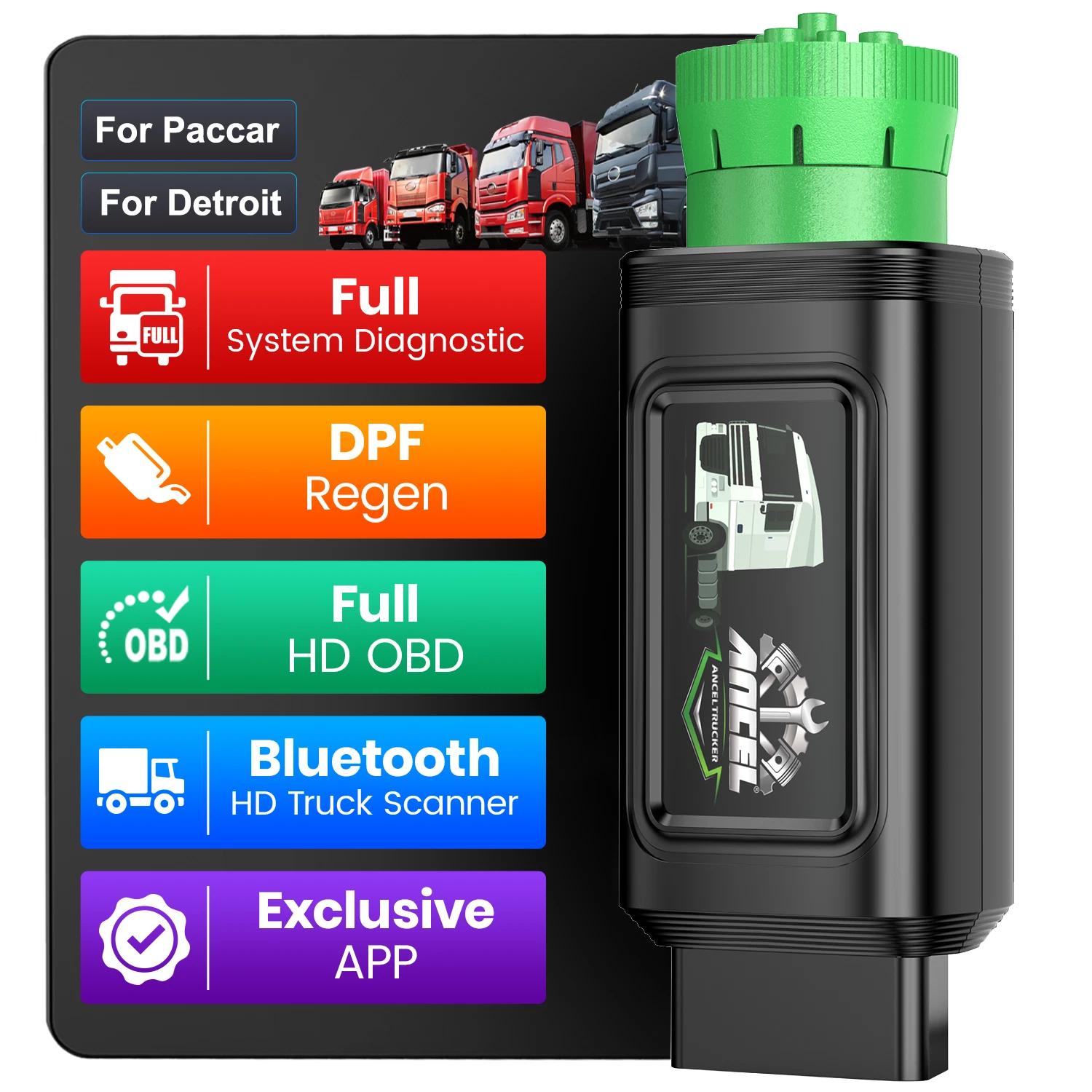 ANCEL Bluetooth Wireless Heavy Truck Diesel Truck Scanner Full System Truck Diagnostic Tool with D.P.F Re-gen Fits for Detroit Paccar, 24V Truck 12V Car 2 in 1 Engine Code Reader Scanner
