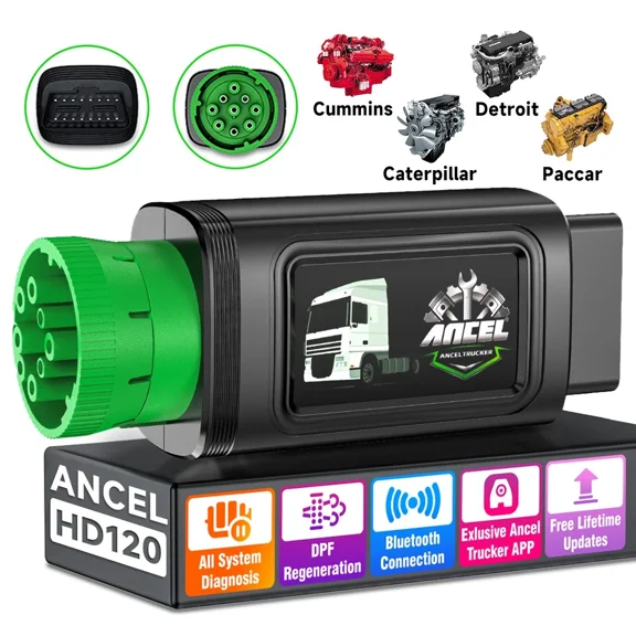 ANCEL Bluetooth Heavy Duty Truck Scanner Diesel Scan Tool for Volvo International, All System D.P.F Reset Tool Diesel Truck Diagnostic Tool Code Reader for Truck, Free App, Lifetime Free Update
