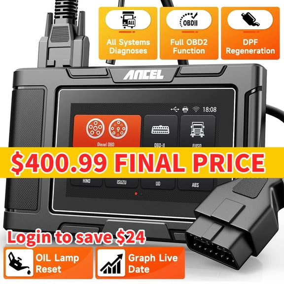 ANCEL HD3200 24V Heavy Duty Truck Scanner Diesel Truck All System Diagnostic Tool for HINO ISUZU FUSO Pin Detect HD OBD Truck & OBD2 Car 2 IN 1 Code Reader OBDII