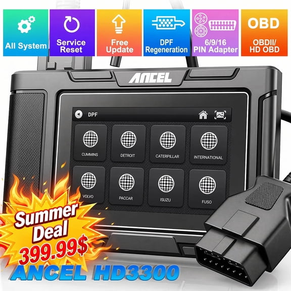 ANCEL HD3300 Heavy Duty Truck Scanner Full System Automotive Diagnostic Tool with DPF Regeneration, for Detroit, Cummins, Caterpillar, Paccar, Volvo Engine & Commercial Trucks, Lifetime Free Update