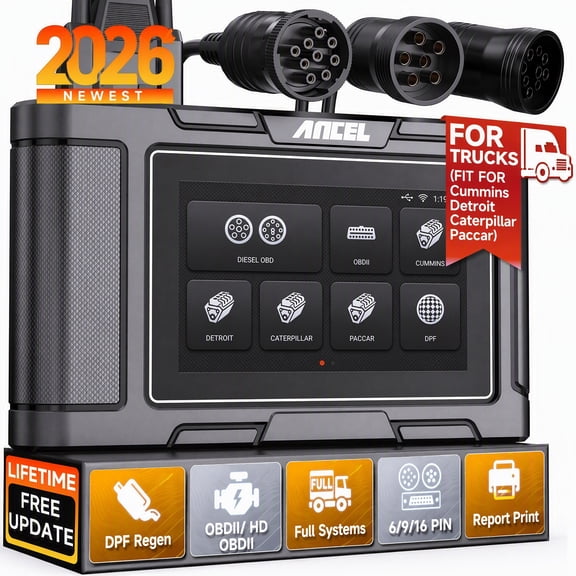 ANCEL HD3400 OBD2 Scanner Heavy Duty Truck Scanner Full System DPF Regen for Cummins Detroit Caterpillar Paccar 2-in-1 Diesel Truck Car