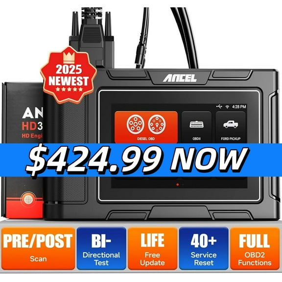 ANCEL HD3500 Pick-up Scanner Heavy Duty Truck Scanner Scan All System DPF Regen Reset Truck Car 2 in 1 Code Reader Diesel Truck Diagnostic Tool for Ford Dodge Chevrolet GMC Toyota Honda Nissan Isuzu
