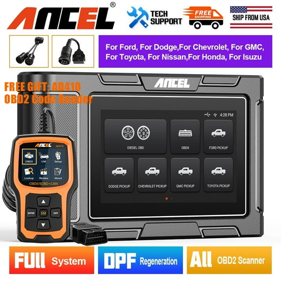 ANCEL HD3500 Pickup Scanner 24V Truck Scanner Bidirectional Service Reset, All Systems Diesel OBD Diagnostic Tool Light Truck & Car 2 in 1 Code Reader,with AD410 OBD2 Scanner, Turn off Engine Light