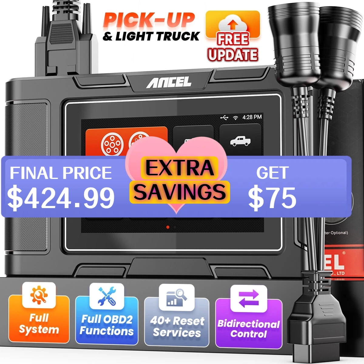 ANCEL HD3500 Pickup Truck OBD2 Scanner, All Systems Diesel Diagnostic ...