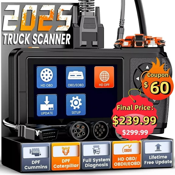 ANCEL HD430 Heavy Duty Truck Scanner Full System HDOBD Diesel OBD2 Scanner DPF Reset & Forced Regeneration for Cummins & Caterpillar Engine, OBD2 Diagnostic Scan Tool Code Reader for Diesel Trucks