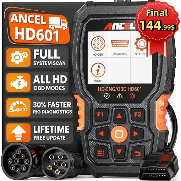 ANCEL HD601 Full System Heavy Duty Truck Scan Tool Diesel Car OBD2 Scanner Code Reader 2 in 1 Diagnostic Tool