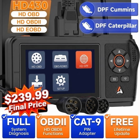 ANCEL Heavy Duty Truck Scanner, All System HDOBD Diesel Scanner, DPF & Forced Regeneration for Cummins & Caterpillar, 2 In 1 OBD2 Diagnostic Scan Tool for Diesel Trucks & Cars, Lifetime Free Update