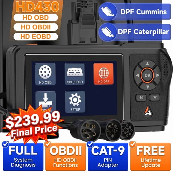 ANCEL Heavy Duty Truck Scanner, All System HDOBD Diesel Scanner, DPF & Forced Regeneration for Cummins & Caterpillar, 2 In 1 OBD2 Diagnostic Scan Tool for Diesel Trucks & Cars, Lifetime Free Update