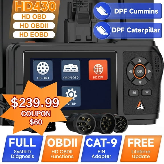 ANCEL Heavy Duty Truck Scanner, All System HDOBD Diesel Scanner, DPF & Forced Regeneration for Cummins & Caterpillar, 2 In 1 OBD2 Diagnostic Scan Tool for Diesel Trucks & Cars, Lifetime Free Update