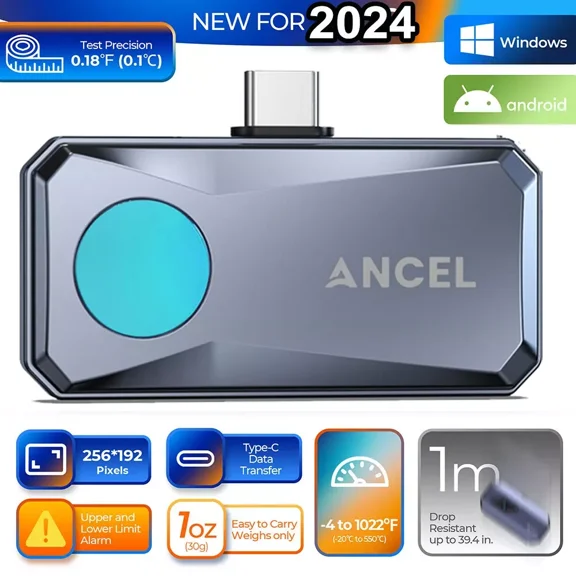 ANCEL IR101 Thermal Camera for Android, 256x192 IR Resolution, 0.24W Ultra-Low Power(8-12H Battery Life), -4°F to 1022°F, 25Hz Refresh Rate, Lightweight Thermal Imaging Camera for Home Inspection