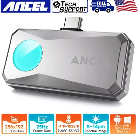 ANCEL IR101 Thermal Camera for Android, 256x192 IR Resolution, 0.24W Ultra-Low Power(8-12H Battery Life), -4°F to 1022°F, 25Hz Refresh Rate, Lightweight Thermal Imaging Camera for Home Inspection