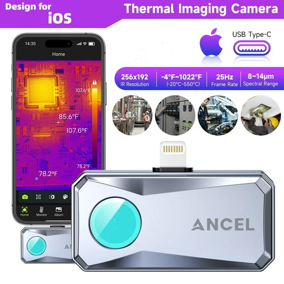 ANCEL IR101 Thermal Camera for iOS, 25Hz Refresh Rate, Lightweight Thermal Imaging Camera, Gray