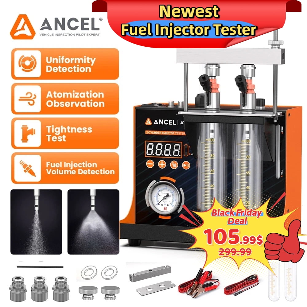 ANCEL JC200 Fuel Injector Tester Machine, Dual Channel lnjector Cleaning Tool Test Built-in Air Pump for Car Motorcycles
