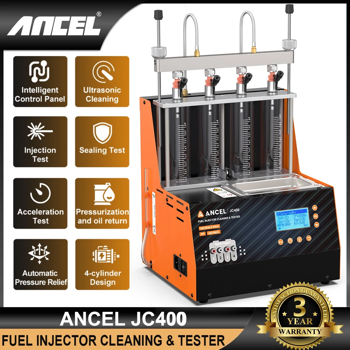 ANCEL JC400 GDI Fuel Injector Tester 4 Cylinder Injector Cleaner