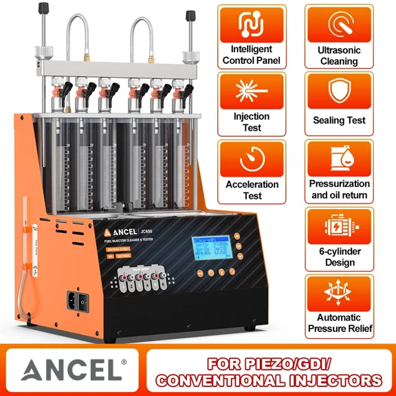 ANCEL JC600 6 Cylinder GDI Piezo Fuel Injector Tester & Injector Cleaner Machine Ultrasonic Cleaner Test Car Diesel Automotive Injection Cleaning Tester Kit