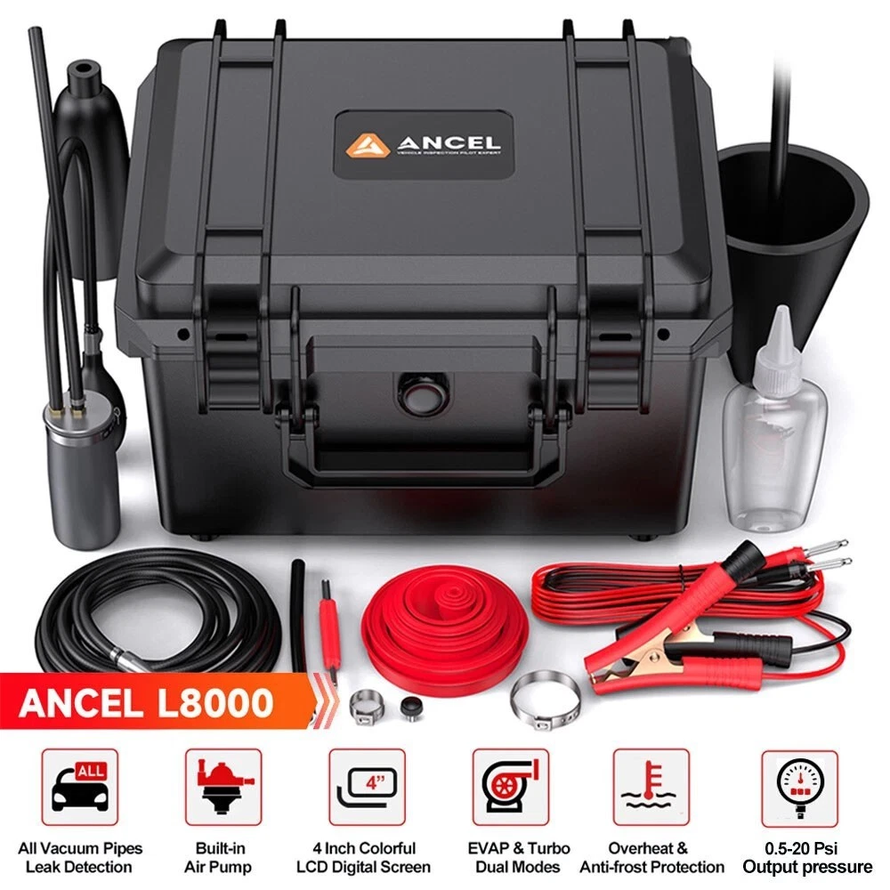 ANCEL L8000 Automotive Smoke Machine, Dual Mode Diagnostic Leak Tester for EVAP & Turbo Systems, Built-in Air Pump & Color LCD, Adjustable Pressure & Run Time, Compatible with Multiple Vehicles