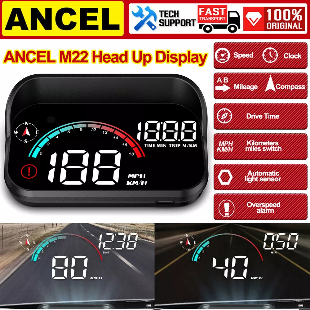 ANCEL M22 Car Head Up Display Automotive Engine Data Monitor Speed RPM MPH HUD GPS Speedometer Projector Screen Dashboard with Odometer Overspeed Alarm For All Cars