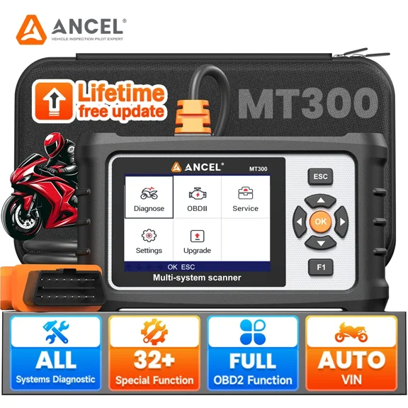 ANCEL MT300 Motorcycle Scanner for BMW, Full System Diagnostic Tool OBD2 Scanner Code Reader with 32 Resets, ABS/ETC/Oil/Throttle Maintenance, Lifetime Free Update