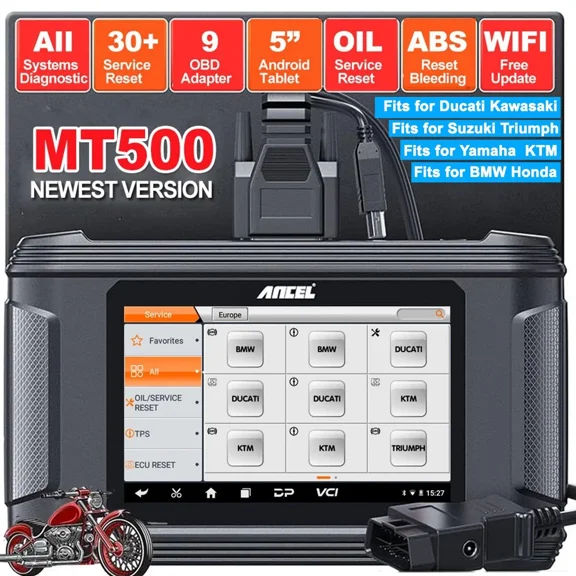 ANCEL MT500 Motorcycle Diagnostic Scan Tool with 5inch Touchscreen Motorbike Scanner All System Tablet Auto VIN OBD Analysis Tool OBD2 Scanner