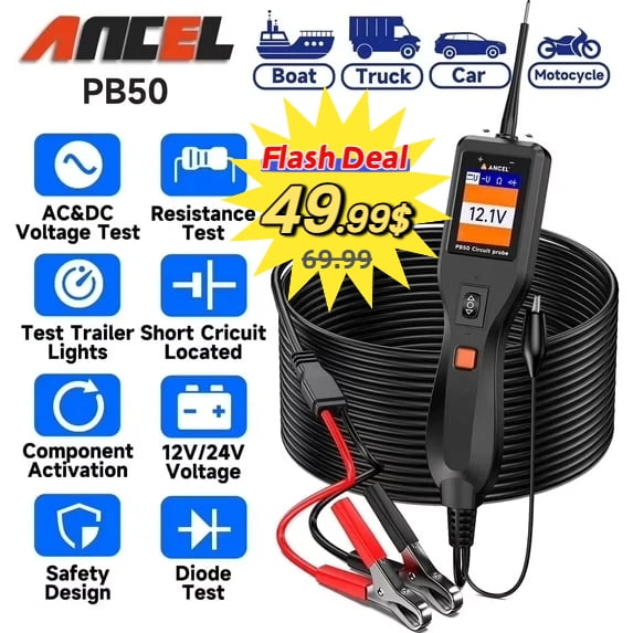 ANCEL PB50 New Power Circuit Probe Tester, 12V 24V Automotive Circuit Tester, Electrical Diagnistic Tool